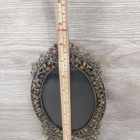 Ornament Oval Photo Frame Decorative Jeweled Photo Display Stones Floral Pattern - Picture 12 of 13